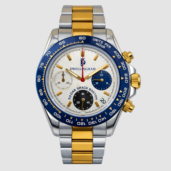 Sugar Shack Boston Chronograph — front hero, two-tone steel and rose-gold